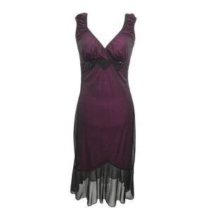 Y2K Speechless Black Mesh Magenta Lined Beaded Maxi Prom Dress Goth Fairycore M